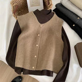 thanksgiving outfit Tineit Causal Knitted Single-Breasted Vests Women Elegant Loose Solid Sleeveless Cardigan Sweater Women Autumn Chic Daily Knitwear