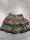 Tineit American Vintage Sexy Leopard Print Suit Women Fake Two Piece Tops + Lace Cake Skirt Set Japanese Y2k Bow Sets Autumn Winter