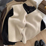 thanksgiving outfit Tineit Causal Knitted Single-Breasted Vests Women Elegant Loose Solid Sleeveless Cardigan Sweater Women Autumn Chic Daily Knitwear