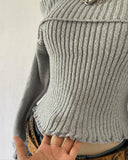 Tineit Fashion Y2K Autumn/Winter sexy single shoulder sweater knitwear women's fashion long sleeved strapless grey knitwear tops Emo