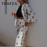 cold weather outfits Tineit 2024 Spring Summer Casual Women Embroidery Suits Fashion Solid Flare Sleeve Open Stitch Blazers+Mid Waist Wide Leg Pants