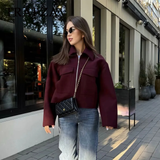 cold weather outfits Tineit 2024 Autumn Winter Casual Women Wine Red Jackets Fashion Streetwear Zipper Pockets Turn Down Collar Chic Ladies Jackets