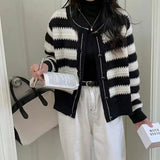 thanksgiving outfit Tineit Autumn Winter Striped Button Sweater Women Korean Elegant O Neck Long Sleeve Cardigan Top Fashion Preppy Warm All Match Knitwear