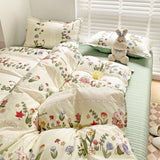 Tineit Cute Rabbit Bedding Set No Filling Pink Blue Boys Girls Favorite Single Double Duvet Cover Flat Sheet Pillowcase Kit New 2024