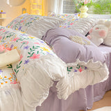 Tineit Princess Bedding Set with Ruffles No Filler Korean Style Girls Single Double Queen Size Duvet Cover Sheet Pillowcase Bedspread