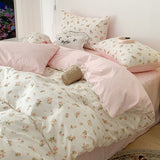 Tineit Pink Floral Bedding Set Soft Ins Single Double Queen Size Duvet Cover Flat Sheet Pillowcase Girls Home Totel Bed Linens