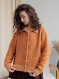 Tineit Knitted Furry Cardigans Women Single Breasted Turn-down Collar Loose Casual Sweater 2025 Autumn Casual Long Sleeve Coat Tops