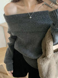 Tineit Solid Off Shoulder Knit Sweater