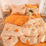 Tineit Orange Bedding Set Girls Boys Bed Linen Sheet Plaid Duvet Cover No Filling 240x220 Single Double Queen King Bedclothes