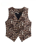 Tineit Women's Vest 2024 Fashion Leopard Summer V-Neck Single-breasted Vest Top Ladies Casual Cropped Sleeveless Coat New In Vests