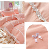 Tineit Kawaii Korean Bedding Sets No Filling Ins Princess Style Lace Bow Duvet Cover Fitted Sheet Girl Woman Home Bedroom Bed Linens