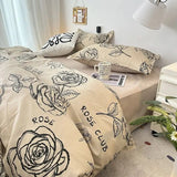 Tineit Floral Blue Duvet Cover Set Flat Sheet Pillowcase No Filler Fashion New Single Full Size Girls Boys Dormitory Home Bedding Kit