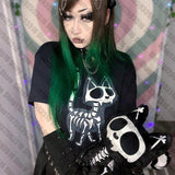 Tineit Y2K clothing Crop Top Vintage short sleeve Tshirt Gothic Harajuku Skull cat graphics print baby tees streetwear aesthetic EMO