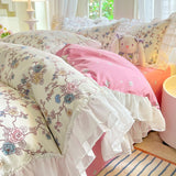 Tineit Princess Style Bedding Set Cute Korean Ruffles Single Double Queen Size Duvet Cover Sheet Pillowcase Girls Bedspread