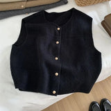 thanksgiving outfit Tineit Elegant Sweater Vest Women Korean Button Solid Casual Basic V-Neck Knitted Tank Fashion Fall Sleeveless Lady Cardigan