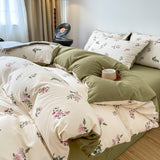 Tineit Vintage Floral Style Bedding Set No Filler Soft Fall Winter Thickening Duvet Cover Flat Sheet Pillowcase Full King Bed Linen