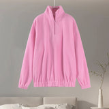 Tineit Fleece Sweatshirt Jacket Women Polo Collar Oversize Casual Pink Long Sleeve Fluffy Zip Hoodies Thick All-match Outwear Tops