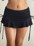 Tineit Ruched Low Waist Ruffled A-Line Skirt