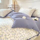 Tineit Cute Korean Duvet Cover Set Floral Style with Flat Sheet Pillowcase No filler Twin Queen Double Girls Boys Home Decor Bed Linens