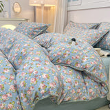 Tineit INS Girls Cherry Bedding Set Soft Washed Cotton Bed Sheet Queen King Size Simple Quilt Cover Pillowcase Bed Linens