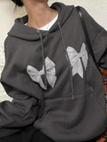 Tineit Street Bow Print Drawstring Oversized Hoodie