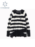 christmas outfit Tineit Women's Striped Pullover Mohair Sweater 90s Aesthetic Y2k Vintage Long Sleeves O-Neck Knitted Jumper Sweaters 2000s Clothes 2025