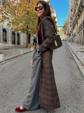 Tineit Woolen Plaid Long Coat Women Turn-down Collar Loose Long Sleeve Button Elegant Outwear Female Thicken 2025 Spring Street Jacket