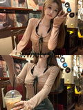 Tineit Korean Fashion Fake Two Tops Basic Casual Long Sleeve Blouse Woman Outwear Slim Bodycon T Shirts Office Lady 2025 Autumn Chic