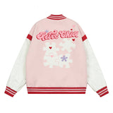 Tineit 2024 Fall Fashion Pastel Toweling Embroidered Varsity Jacket