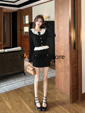 Tineit 2025 Autumn Vintage Black 2 Piece Set Skirt Casual Sweater Tops + Sexy Bodycon Mini Skirt Korean Fashion Knitted Suit Woman Slim