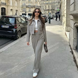 Tineit Spring Summer Casual Women Solid Suits Fashion Streetwear Pockets Turn-down Collar Short Jackets+Chic Wide leg pants