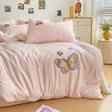 Tineit Ins Style Embroidered Colorful Butterfly Bedding Sheet Nordic Duvet Cover Set Home Luxury No Filling Bedding Set Soft Bedspread