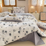 Tineit European style floral washed cotton four piece bedding set, student dormitory bedding set, bed sheets, pillowcases, three piece