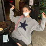 thanksgiving outfit Tineit Star Pullover Sweater Women Korean Fashion Loose O-Neck Warm Fall Winter Knitwear Pretty Style Hip-Hop Lazy Female Jumpers Tops