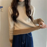 thanksgiving outfit Tineit Fall Warm Slim Women Sweater Korean Casual Mock Neck Thick Velvet Knit Pullover Solid Soft Basic All Match Knitwear Jumper New