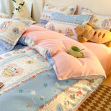 Tineit Cute Bear Bedding Set No Filler Full Queen Size Duvet Cover Flat Sheet Pillowcase Kids Adults Fashion Soft Comforter Cover