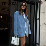 cold weather outfits Tineit 2024 Spring Summer Casual Women Denim Blazers Fashion Vintage Solid Shrug Loose Single Breasted Chic Ladies Blazers