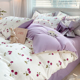 Tineit Romantic Tulip Pink Bedding Set Bed Flat Sheet Pillowcase Twin Full Queen Princess Style Bed Linen Kids Girls Floral Duvet Cover