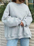 Tineit Solid Crew Neck Oversized Sweatshirt