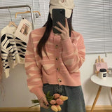 thanksgiving outfit Tineit Zoki Y2K Wave Striped Cardigan Sweater Women Fashion Warm Long Sleeve Knitted Crop Top Female Casual Button O Neck Cardigans