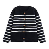 thanksgiving outfit Tineit 2024 Autumn New Product Women's Simple Round Neck Long Sleeve Single breasted Striped Knitted Cardigan Coat