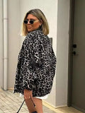 Tineit Leopard Zipper Bomber Jacket Women High Street O-neck Oversize Printed Outerwear 2025 Autumn Chic Female All-match Coat Tops