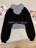 Tineit Woman Harajuku Knitted 3 Piece Set Spicy Girls Slim Vest + Black Short Tops + Y2k E-girls Mini Skirt Korean Fashion Suit Chic