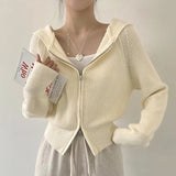 Tineit Vintage Knitted Hooded Zip Up Cardigan