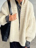 Tineit Solid Oversize Twist Women Cardigan V-Neck Long Lantern Sleeves Female Sweater 2025 Casual Autumn Lady Elegant Street Outwear