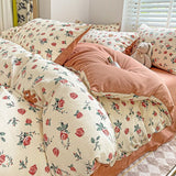 Tineit Cute Strawberry Duvet Cover Set Floral Style with Flat Sheet Pillowcase No filler Queen Double Girls Boys Home Decor Bed Linens