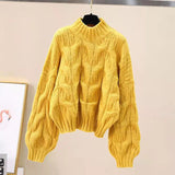 thanksgiving outfit Tineit Twist Sweater Women Lantern Long-Sleeved Loose Lazy Chic Fall Winter Korean Knitted Casual O-Neck Pullover Female Sweet Jumpers