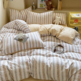 Tineit Ins Washed Cotton Four Piece Single Duvet Set Japanese Style Simple Checkered Bedding Dormitory