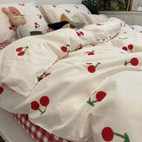 Tineit Kawaii Bedding Set Kids Adult Flat Sheet Duvet Cover Pillowcase Single Double Full Size Bed Linen Floral Cherry Home Textile