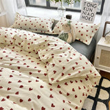 Tineit Floral Korean Style Duvet Cover Set No Filler Pillowcase Flat Sheet Twin Queen Size Boys Grils Romantic Bedding Kit